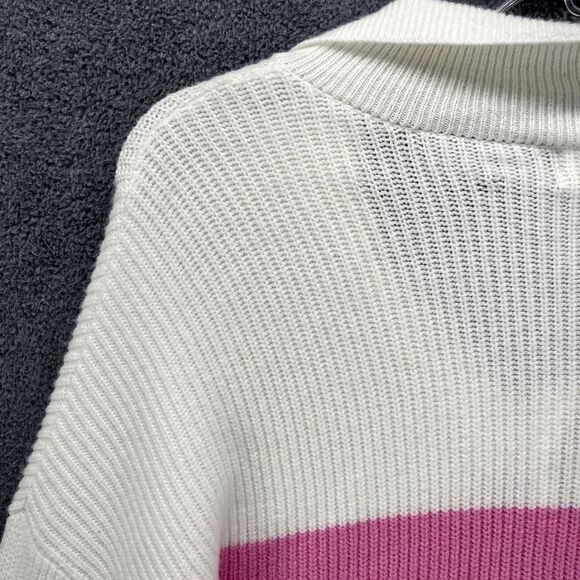 Jessica Simpson Sweater Womens Medium White Pink Striped Cropped collared Knit - Picture 12 of 15